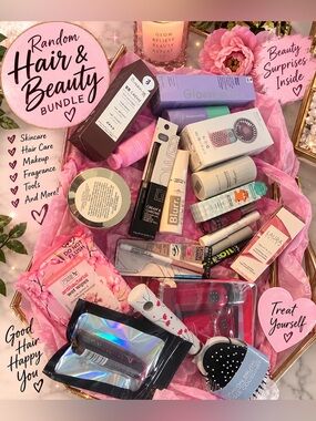 Random Hair & Beauty Bundle - Assorted Pink Makeup & Tools